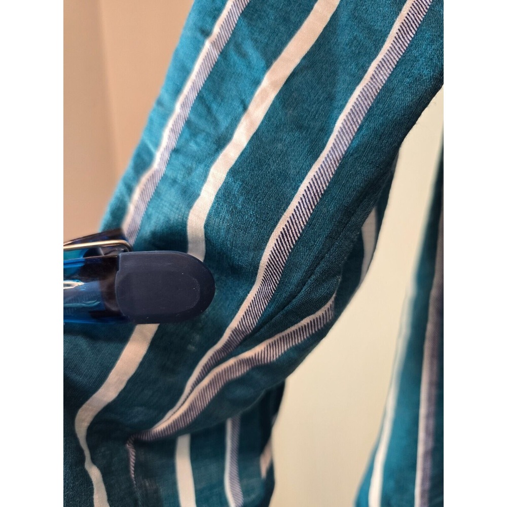 Eden‎ & Olivia Top Women's Turquoise White Stripped Button Down Roll Tab Sleeve - Picture 14 of 14